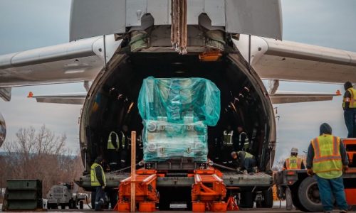 Antonov Airlines carries vaccine machinery from Germany to the US