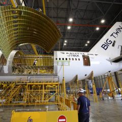 Converting the first B777-300ER: cutting an opening for the cargo door